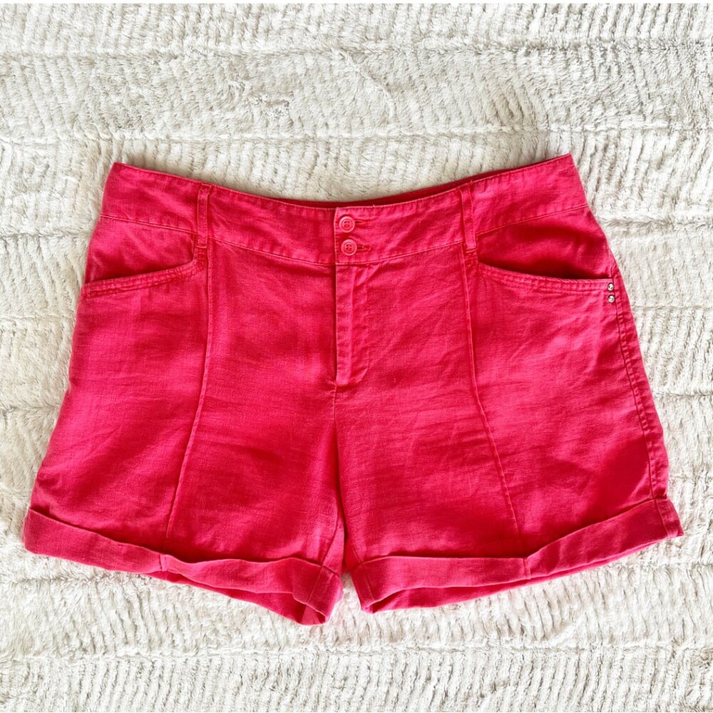 INC Coral Pink 100% Linen Shorts, Size 12